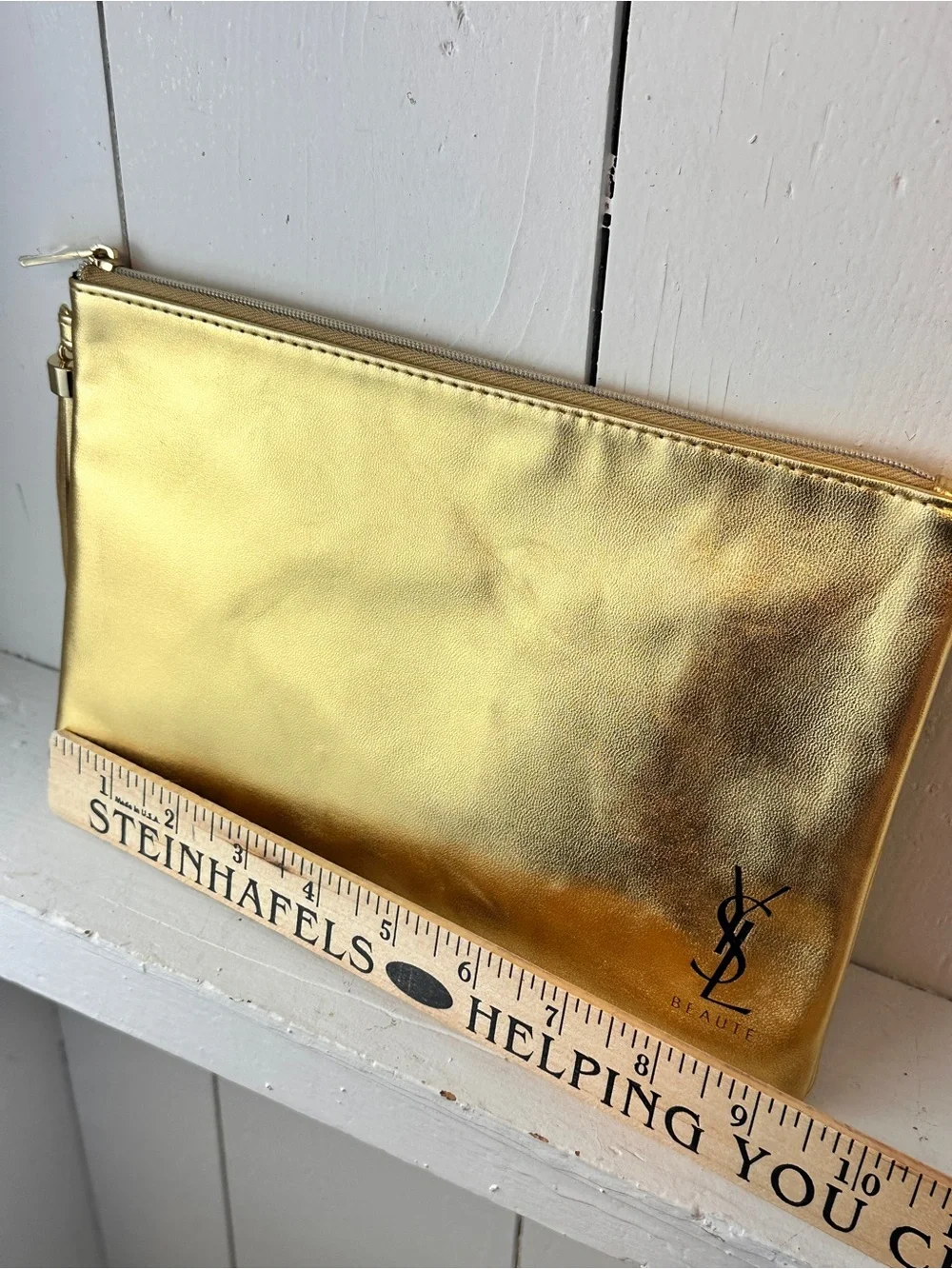 YSL Beauty Gold Makeup Bag Purse Insert Catch All w/ Detachable Snowflake Charm